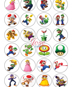 Supermario eetbare cupcake prints 24 stuks